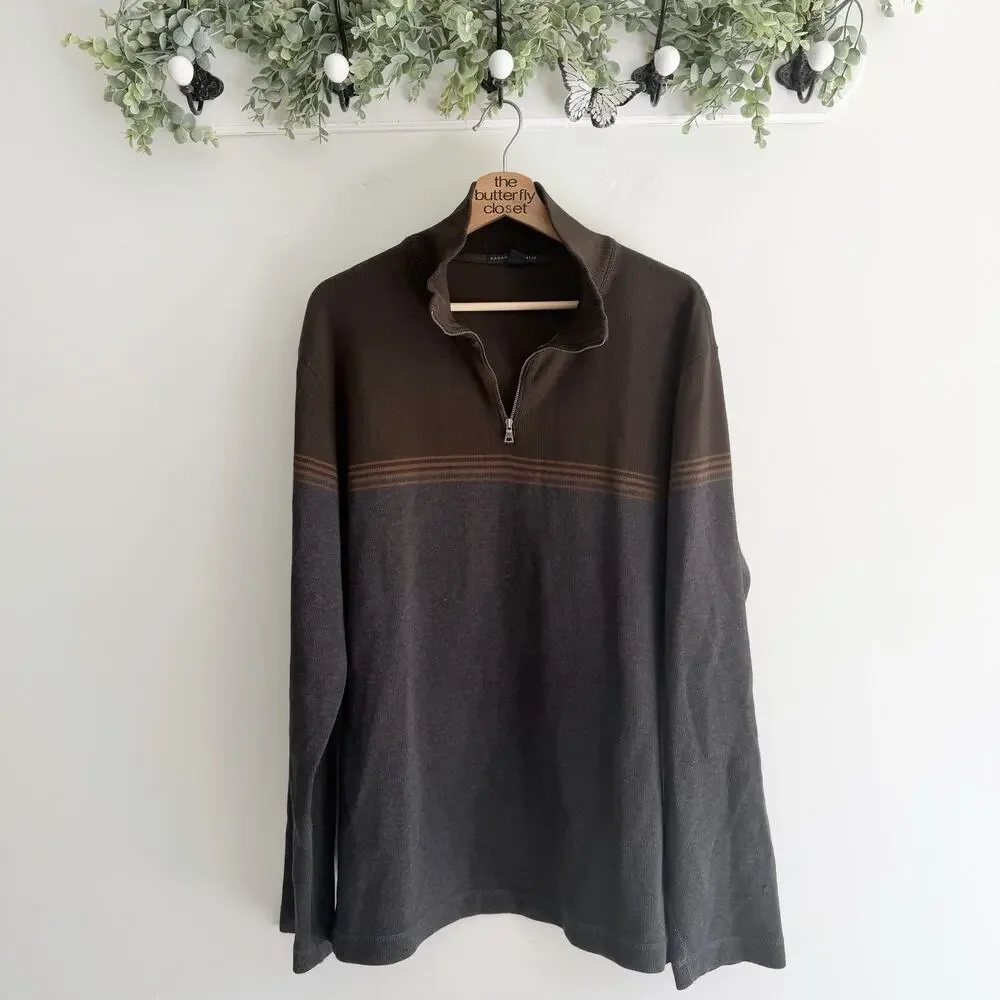 Vintage Mens Banana Republic Colorblock Quarter Zip Mock Neck Sweater XL SJ